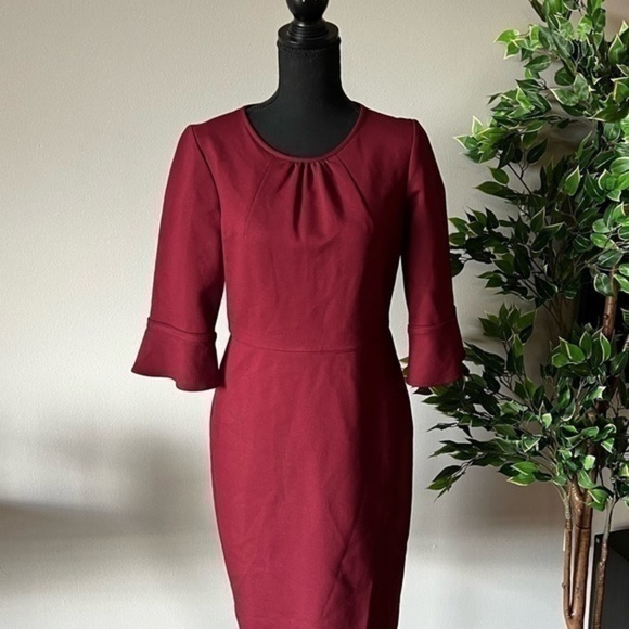 J. crew maroon red bell sleeve sheath dress womens 6 office knee length - Picture 1 of 5